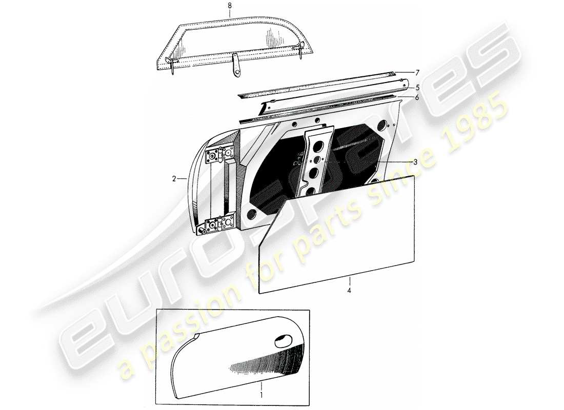 porsche 1954 (356/356a) puerta - con: - accesorios diagrama de piezas