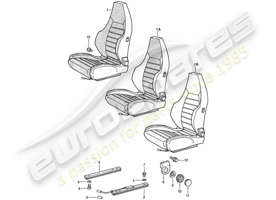porsche 1987 (924s) asiento deportivo - diagrama de piezas completo