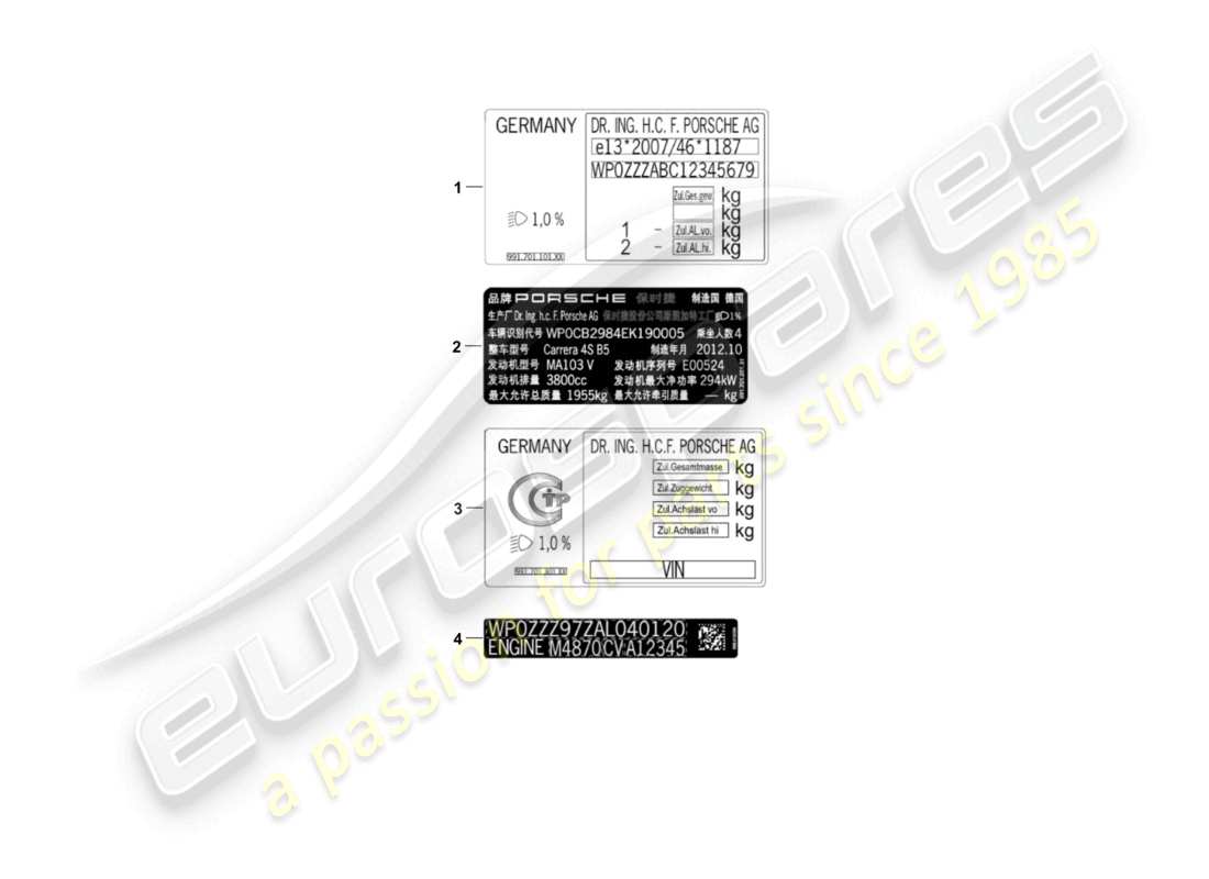 porsche 2020 (991-2 r/gt3/rs) señales/avisos diagrama de piezas