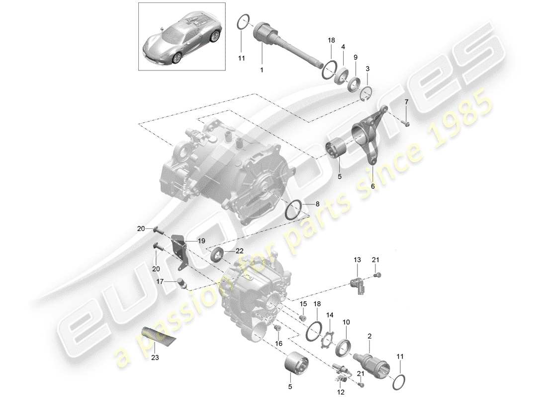 porsche 2015 (918 spyder) diagrama de piezas del diferencial del eje delantero