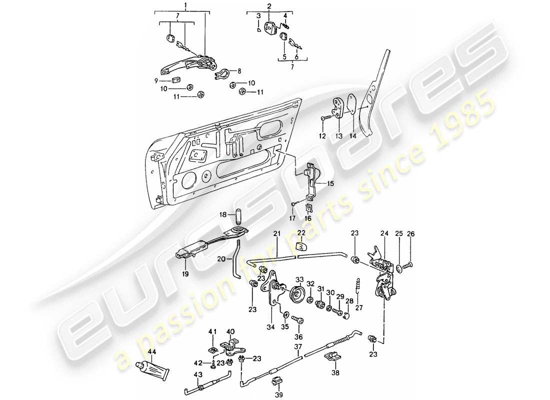 porsche 1992 (964) pestillo de la puerta diagrama de piezas