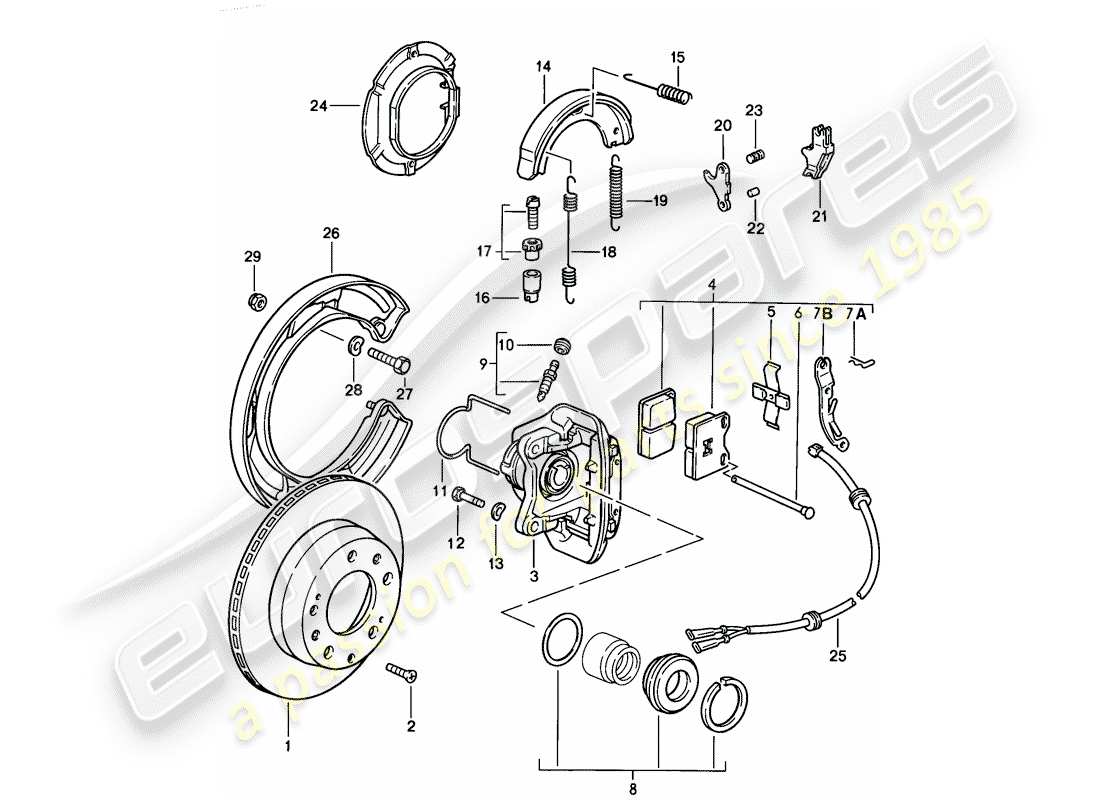 porsche 1986 (928) frenos de disco - eje trasero - d >> - mj 1985 diagrama de piezas