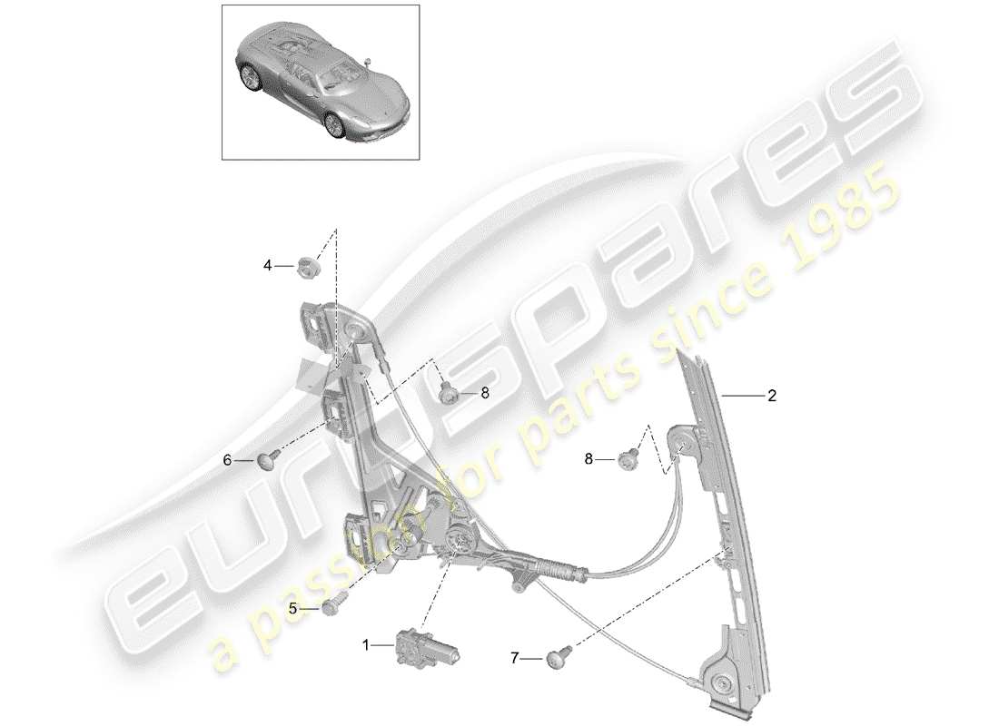 porsche 2015 (918 spyder) regulador de ventana diagrama de piezas