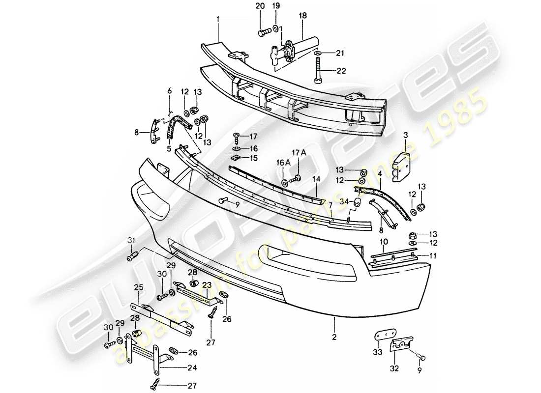 porsche 1990 (928) parachoque diagrama de piezas