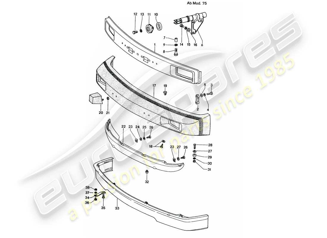 porsche 1970 (914) parachoques - d - mj 1975>> diagrama de piezas