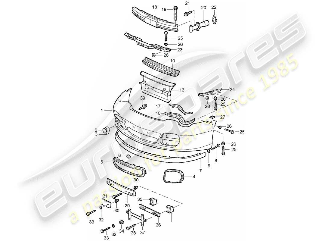 porsche 2005 (996 turbo / gt2) diagrama de piezas del parachoques
