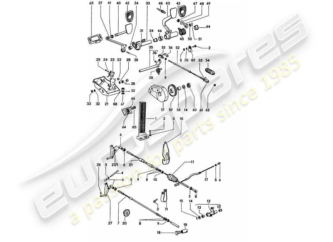 porsche 1975 (914) pedales - para vehiculos con - caja de cambios manual esquema de piezas