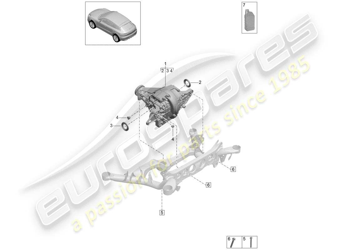 porsche 2019 (macan) diagrama de piezas del diferencial del eje trasero