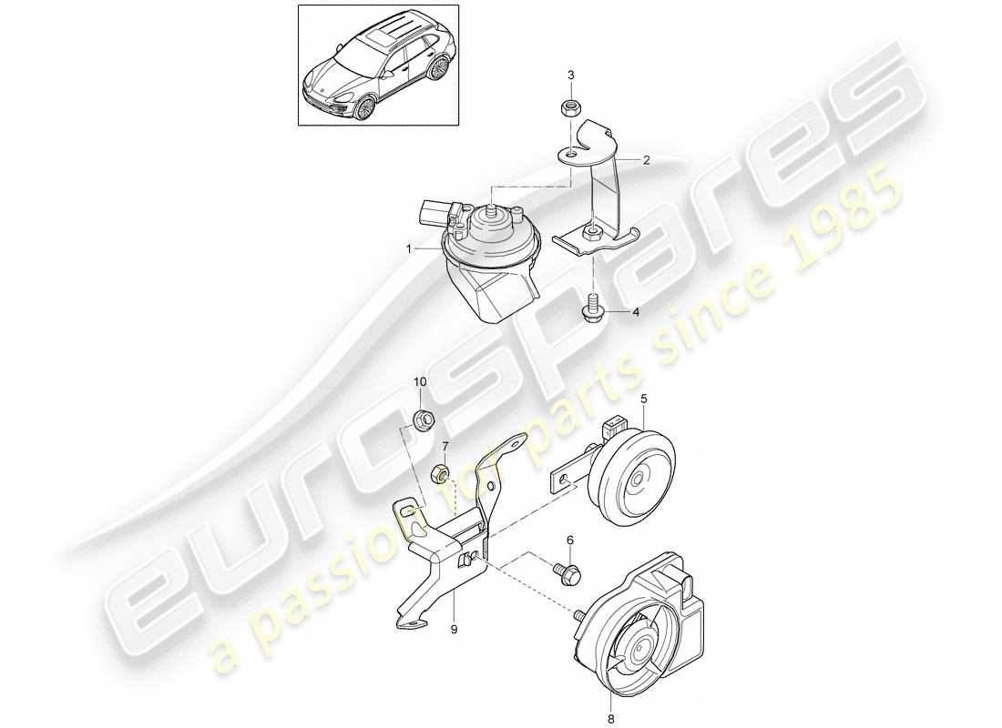 porsche 2016 (cayenne e2 92a) cuerno de fanfarria diagrama de piezas