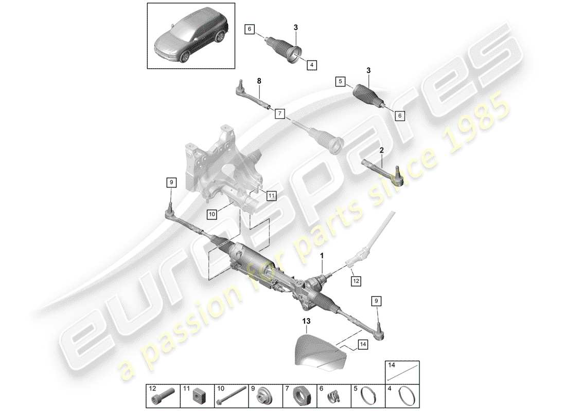porsche 2019 (cayenne e3 9ya/9yb) aparato de gobierno diagrama de piezas