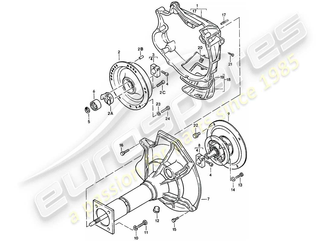 porsche 1984 (924) tubo central - transmisión automática diagrama de piezas