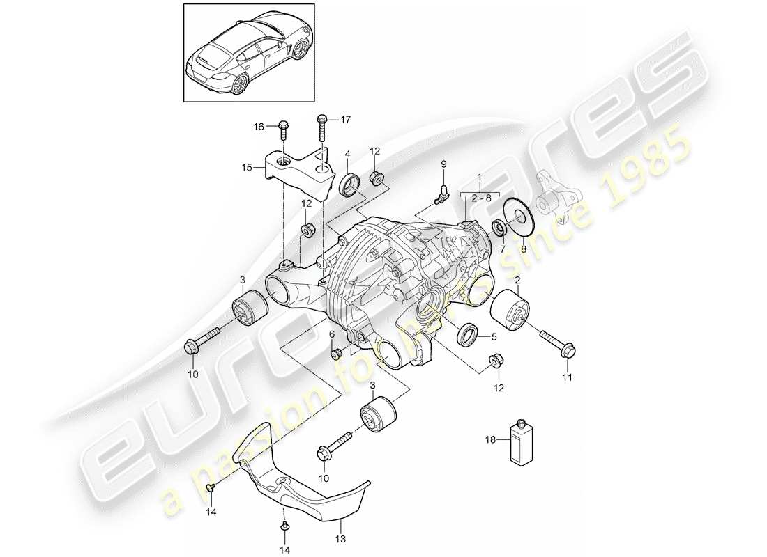 porsche 2015 (panamera 970) diferencial del eje trasero diagrama de piezas