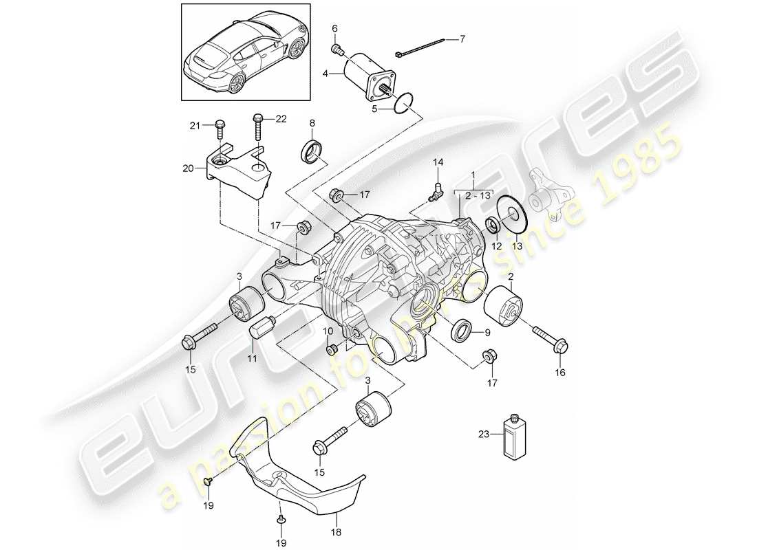 porsche 2014 (panamera 970) diagrama de piezas del diferencial del eje trasero
