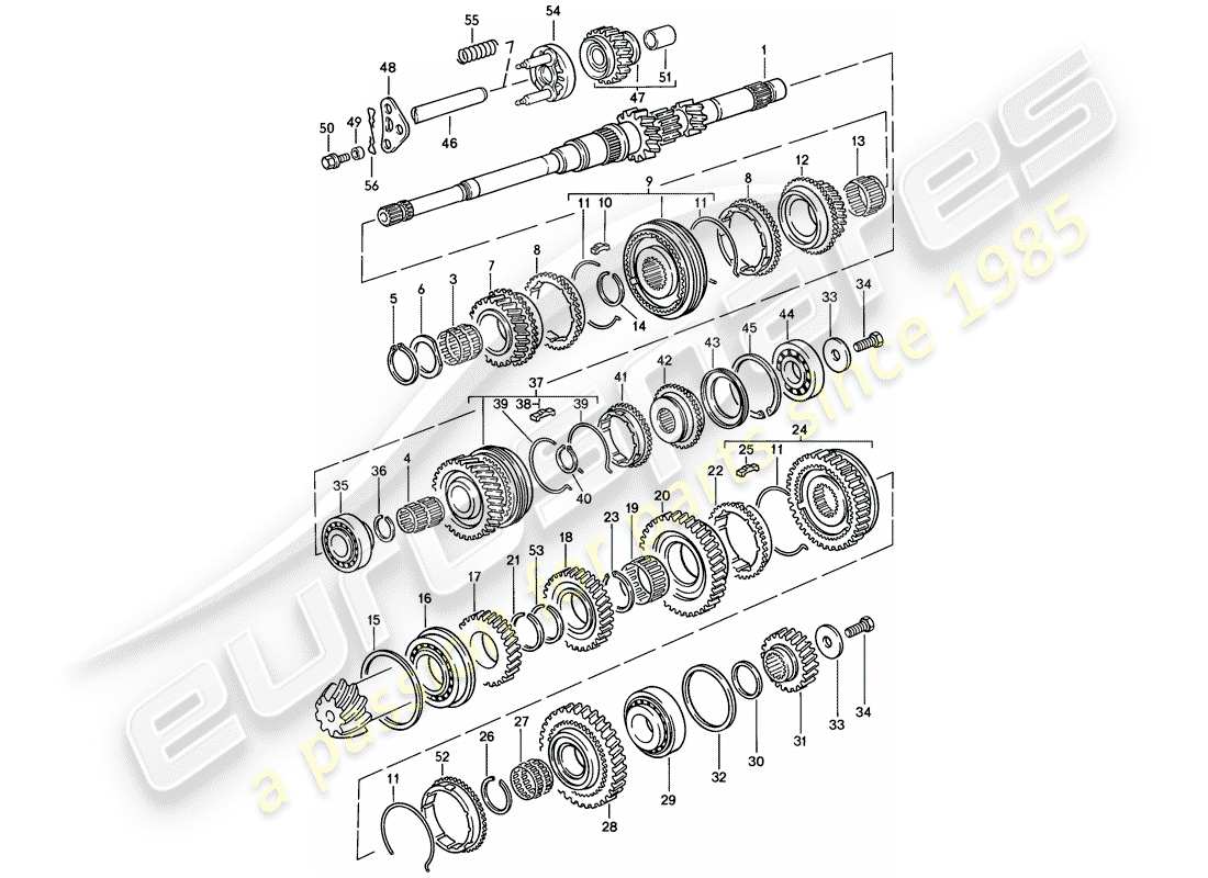 porsche 1982 (944) engranajes y ejes - caja de cambios manual diagrama de piezas