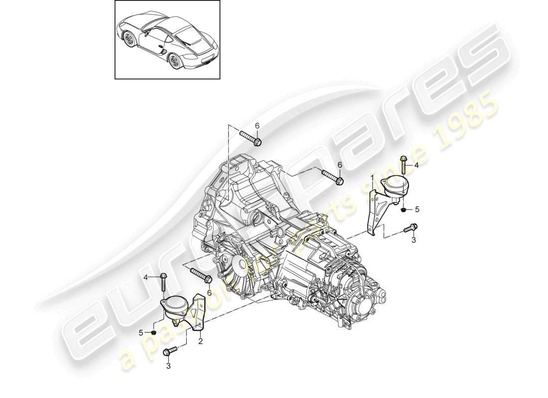 porsche 2009 (987 cayman) - pdk - caja de cambios montaje de la caja de cambios tornillo de fijación diagrama de piezas del motor