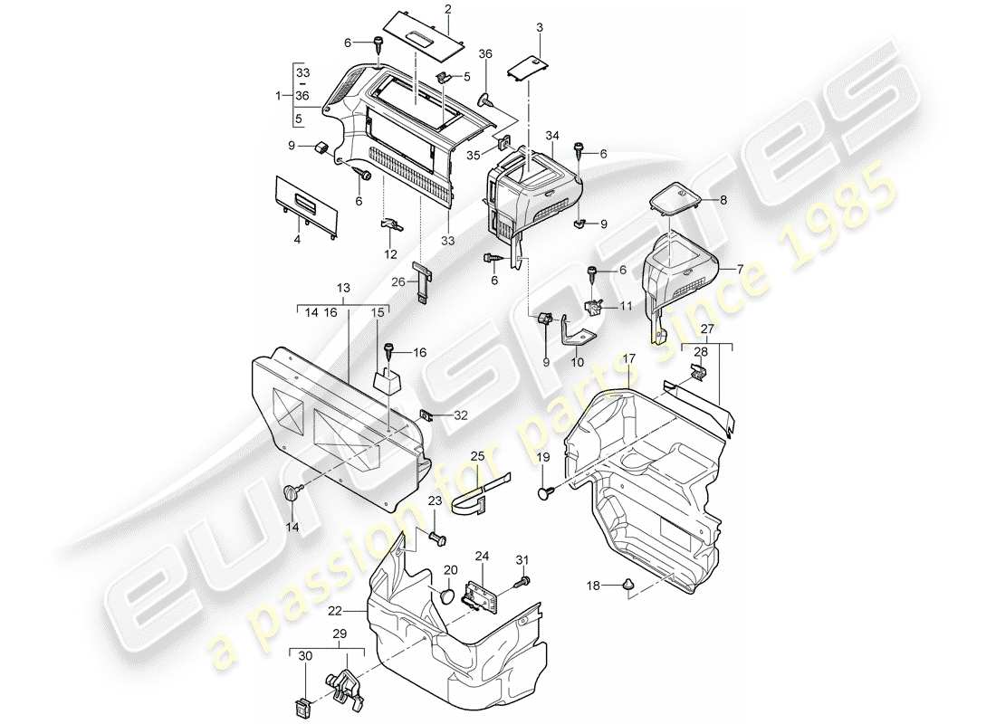 porsche 2012 (997-2) compartimiento de equipaje diagrama de piezas