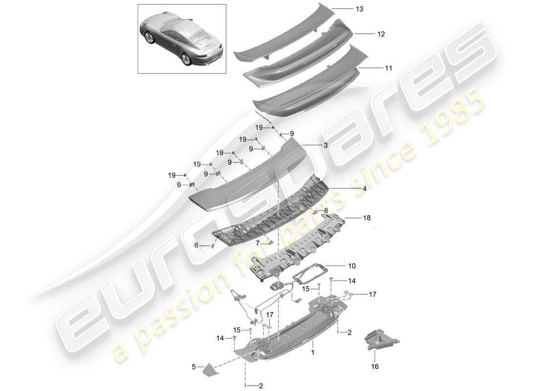porsche 2014 (991-1) diagrama de piezas del spoiler trasero