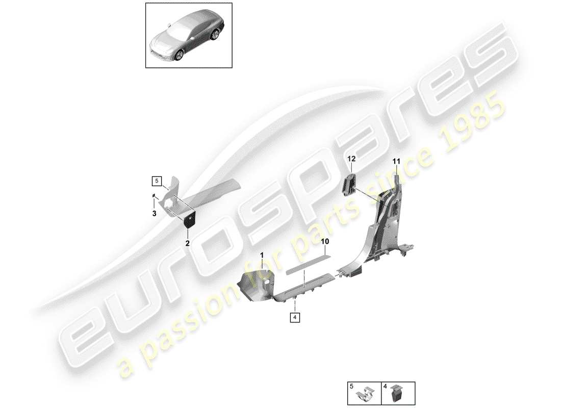 porsche 2017 (panamera 971-1) diagrama de piezas del embellecedor del panel de alféizar