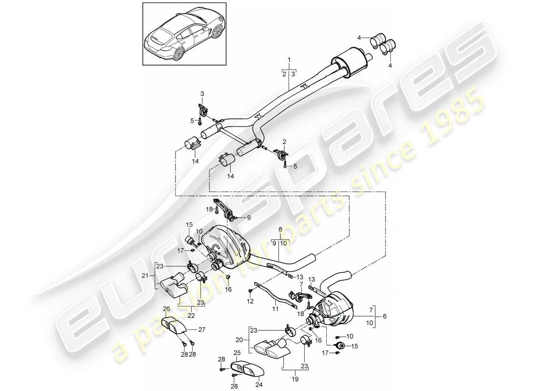 porsche 2014 (panamera 970) diagrama de piezas del sistema de escape