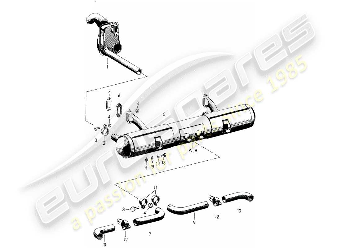 porsche 1954 (356/356a) sistema de escape - f 101 693 >> - f 150 001 >> - f 83 792 >> diagrama de piezas