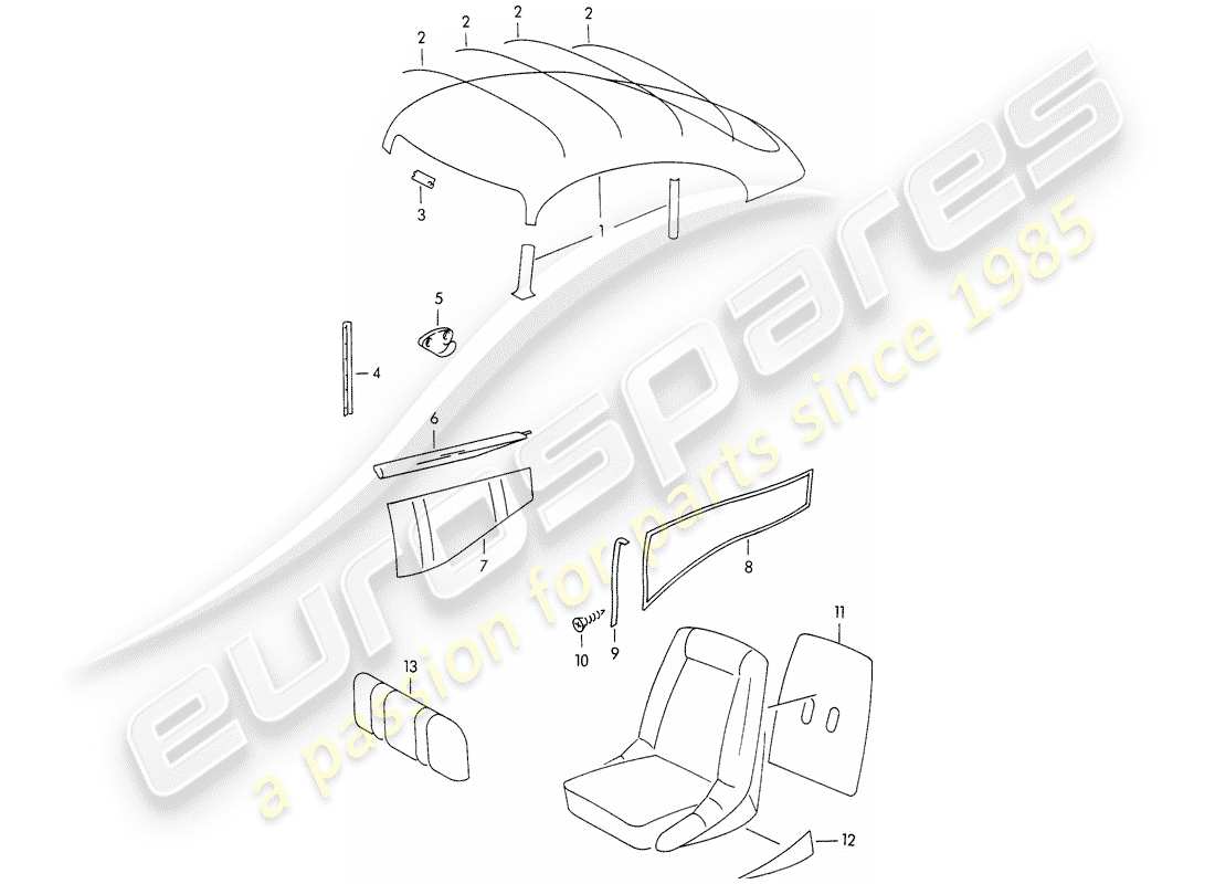 porsche 1951 (356/356a) adornos - equipamiento interior diagrama de piezas