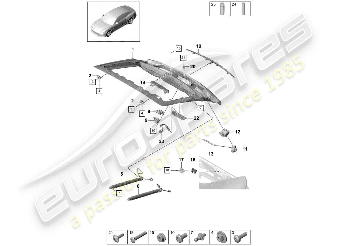 porsche 2018 (panamera 971-1) tapa del maletero trasero diagrama de piezas
