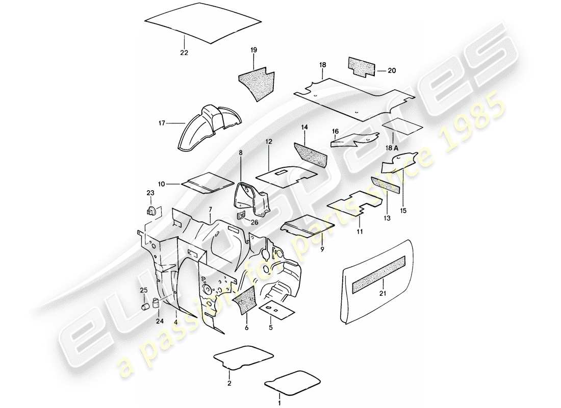 porsche 1986 (924s) absorbente de sonido diagrama de piezas