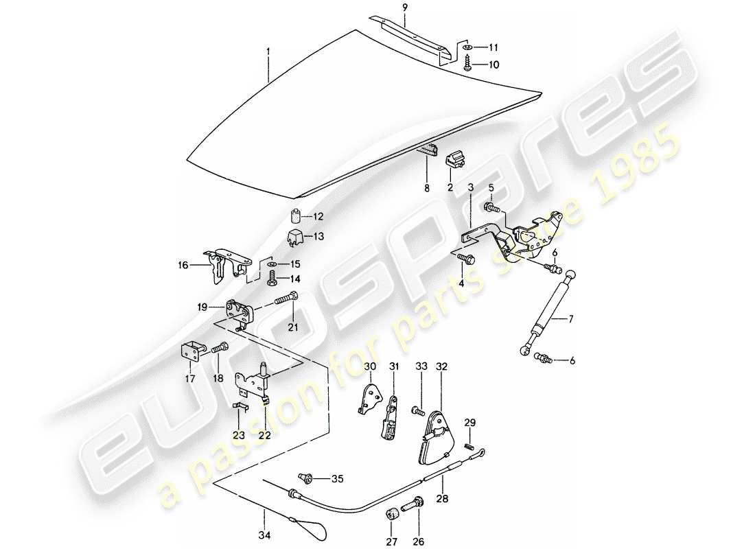 porsche 1993 (968) tapa - actuador diagrama de piezas