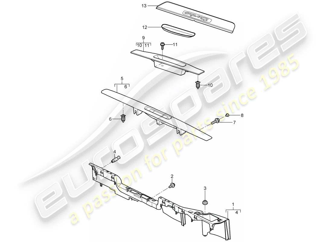 porsche 2013 (997-2 turbo / gt2 rs) recubrimiento diagrama de piezas