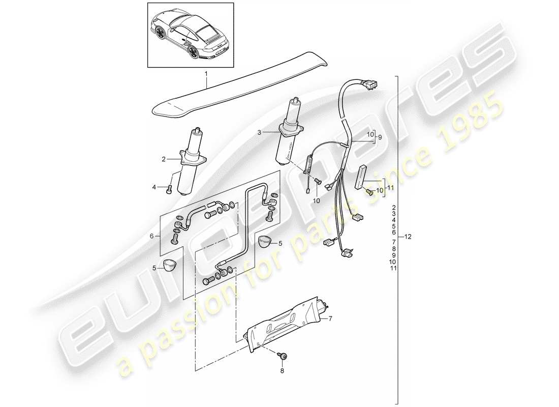 porsche 2013 (997-2 turbo / gt2 rs) diagrama de piezas del spoiler trasero
