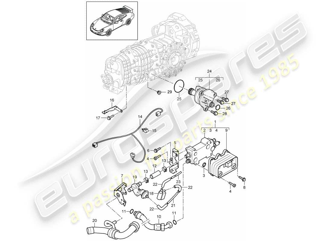 porsche 2007 (997-1 gt3) diagrama de piezas del enfriador de aceite de engranajes
