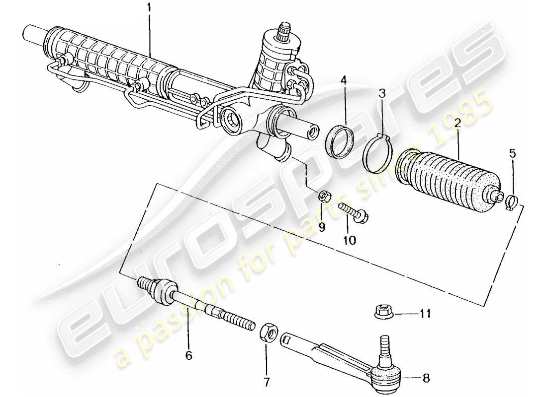 porsche 2001 (996 turbo / gt2) dirección asistida - engranaje de dirección - partes de la dirección diagrama de piezas