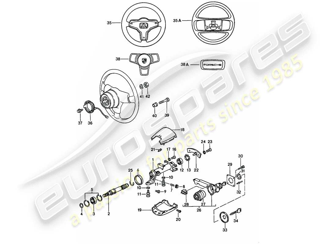 porsche 1985 (911) piezas de dirección diagrama de piezas