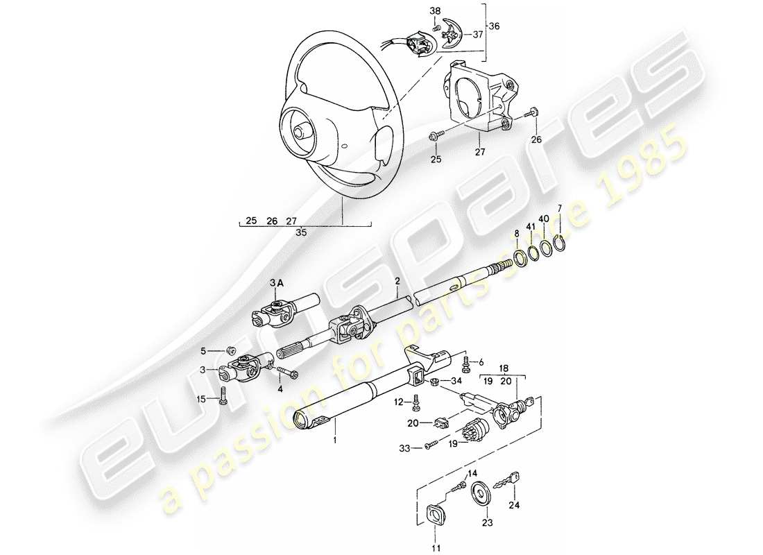 porsche 1994 (993) tubo protector de dirección - eje de dirección intermedio - volantes diagrama de piezas