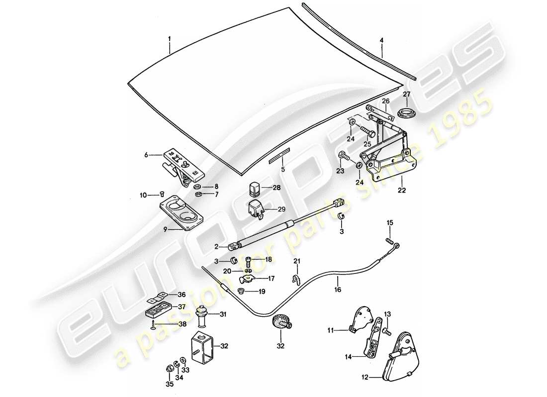 porsche 1992 (928) capó - piezas de instalación diagrama de piezas