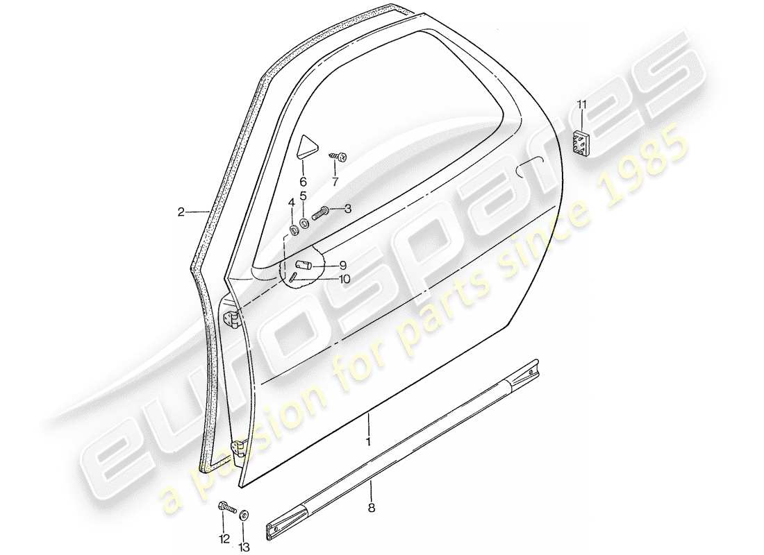porsche 1991 (928) carcasa de la puerta diagrama de piezas