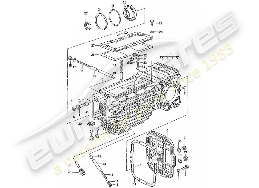 porsche 1990 (928) caja de cambios manual - transmisión de repuesto - caja de transmisión diagrama de piezas