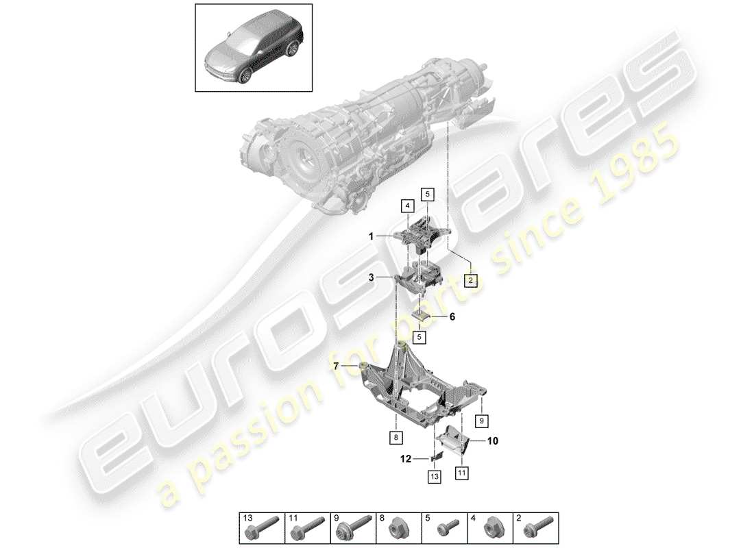 porsche 2018 (cayenne e3 9ya/9yb) montaje de la caja de cambios diagrama de piezas