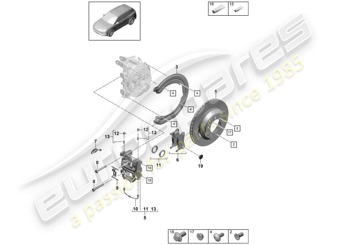porsche 2018 (cayenne e3 9ya/9yb) frenos de disco diagrama de piezas