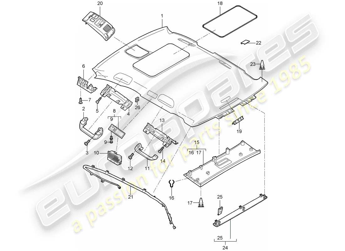 porsche 2007 (cayenne e1 9pa) panel de adorno de techo diagrama de piezas