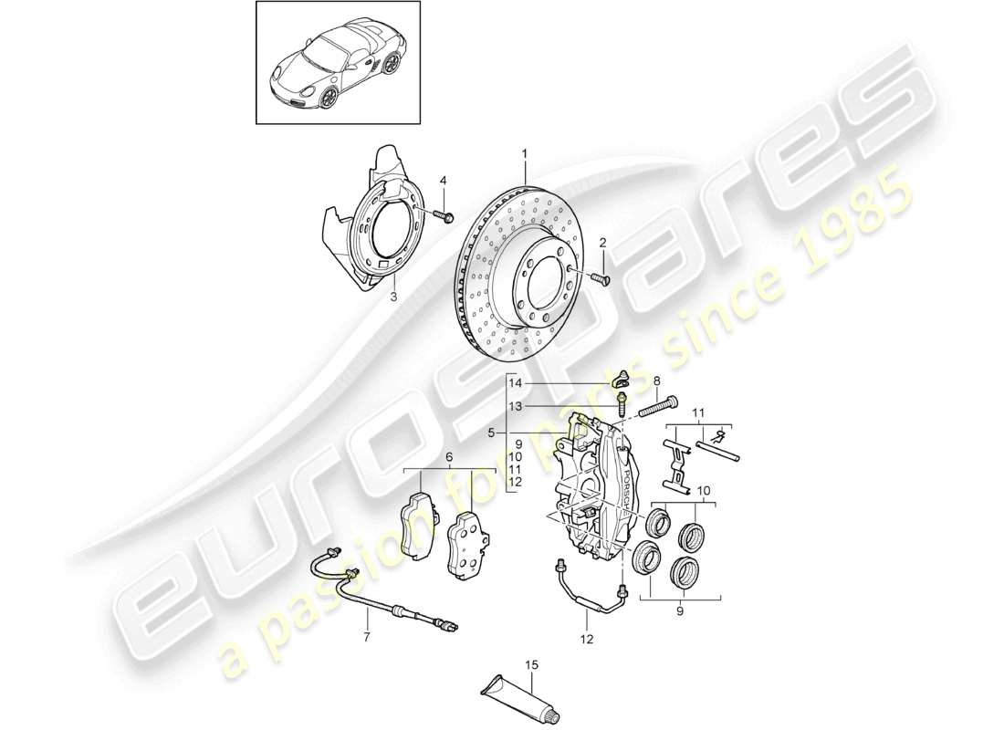 porsche 2011 (987 boxster) freno de disco eje trasero diagrama de piezas