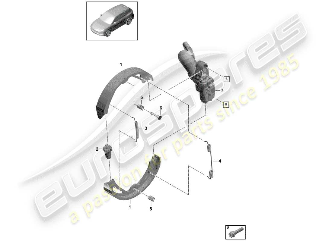 porsche 2020 (cayenne e3 9ya/9yb) diagrama de piezas del freno de estacionamiento