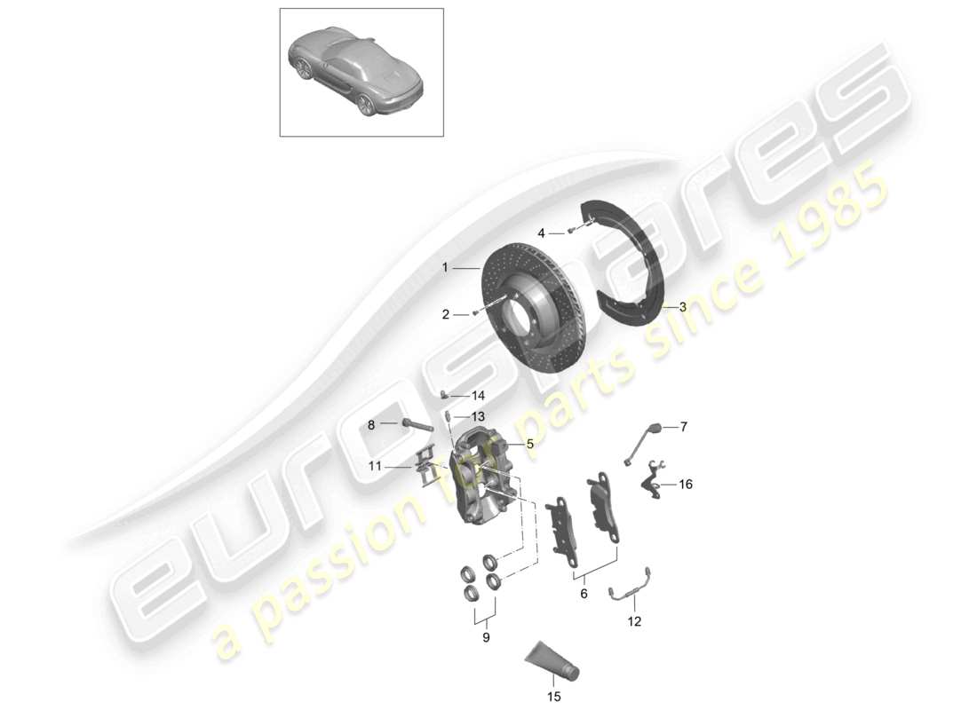 porsche 2013 (981 boxster) freno de disco eje trasero diagrama de piezas