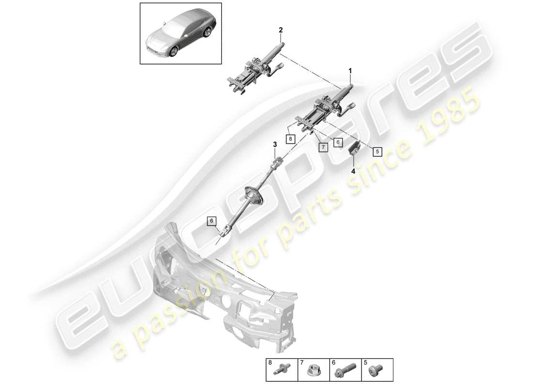 porsche 2017 (panamera 971-1) diagrama de piezas de la columna de dirección