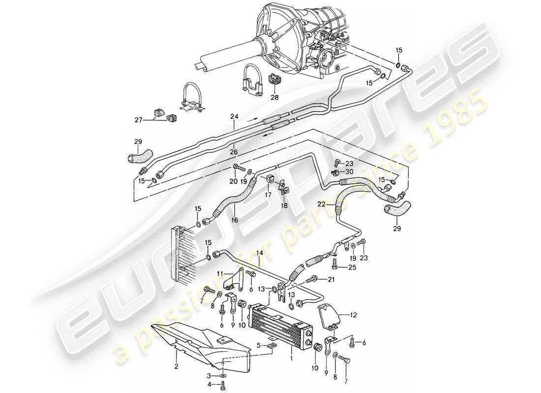 porsche 1992 (968) tiptronic - enfriador atf - líneas atf diagrama de piezas