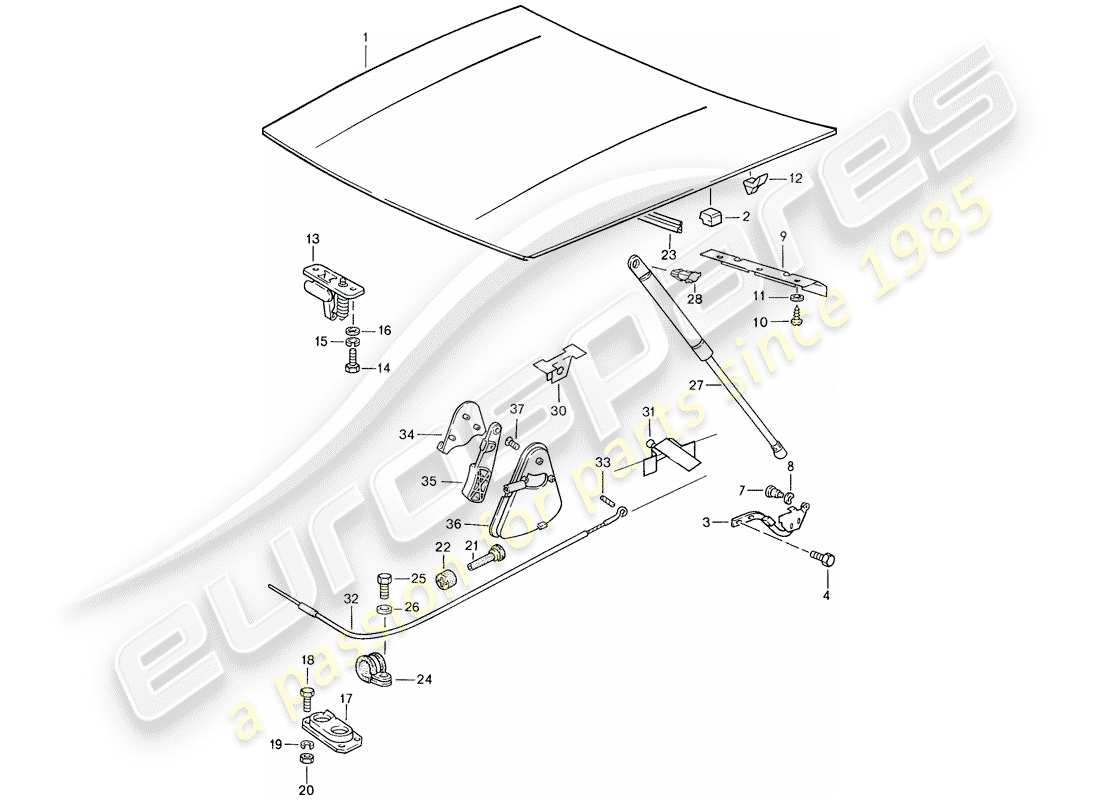 porsche 1990 (944) tapa - actuador diagrama de piezas