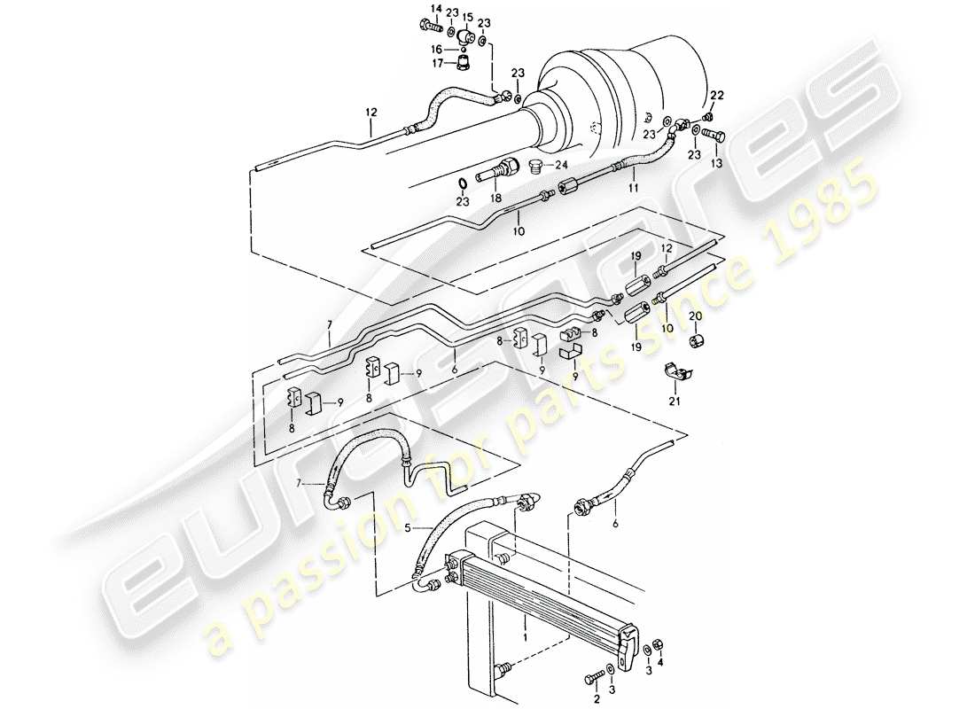 porsche 1994 (928) transmisión automática - enfriador del atf - líneas del atf diagrama de piezas