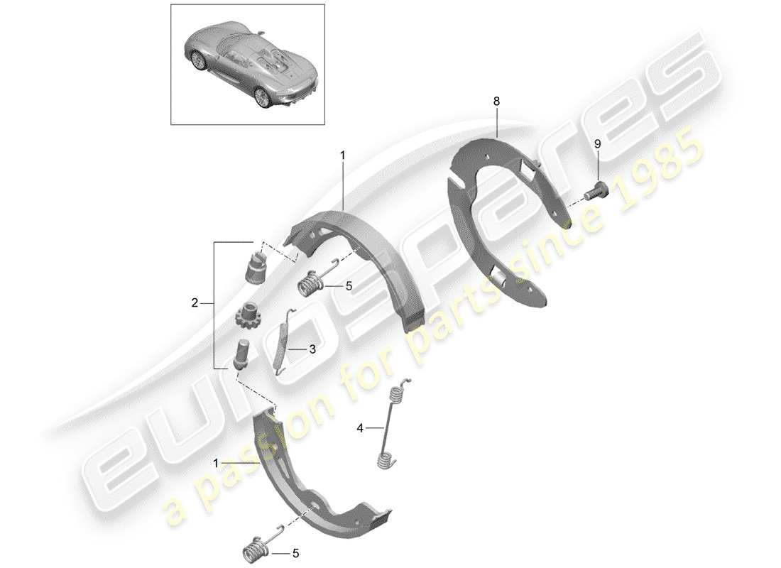 porsche 918 spyder (2015) diagrama de piezas del freno de estacionamiento