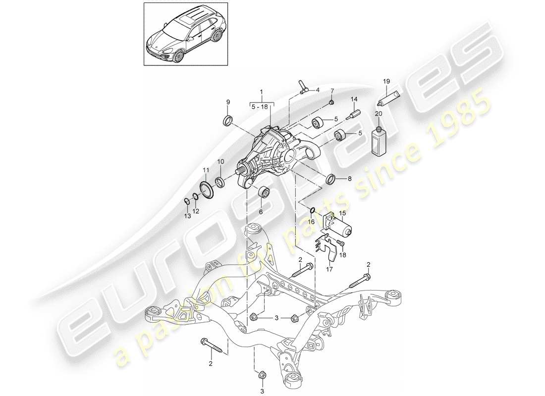 porsche 2011 (cayenne e2 92a) diagrama de piezas del diferencial del eje trasero