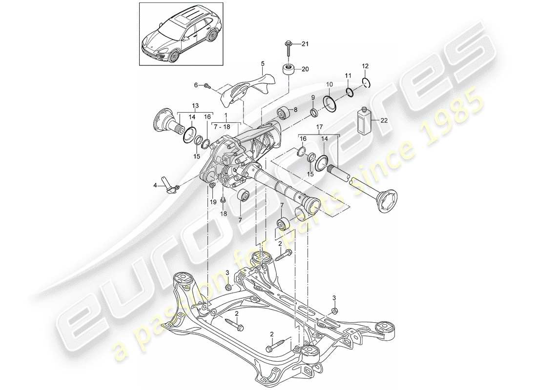 porsche 2016 (cayenne e2 92a) diagrama de piezas del diferencial del eje delantero